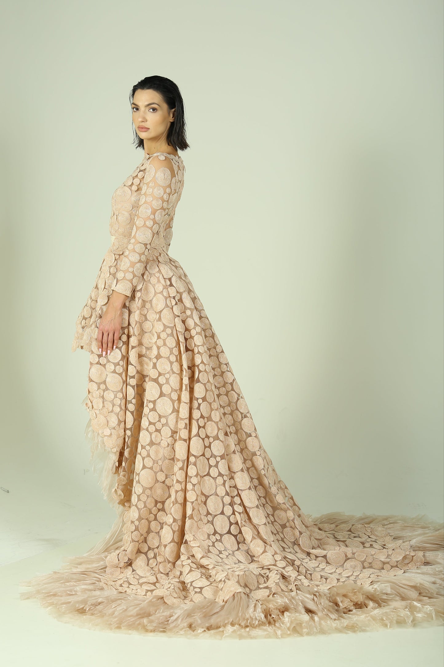 The Nude Embroidered Dress with Detachable Train