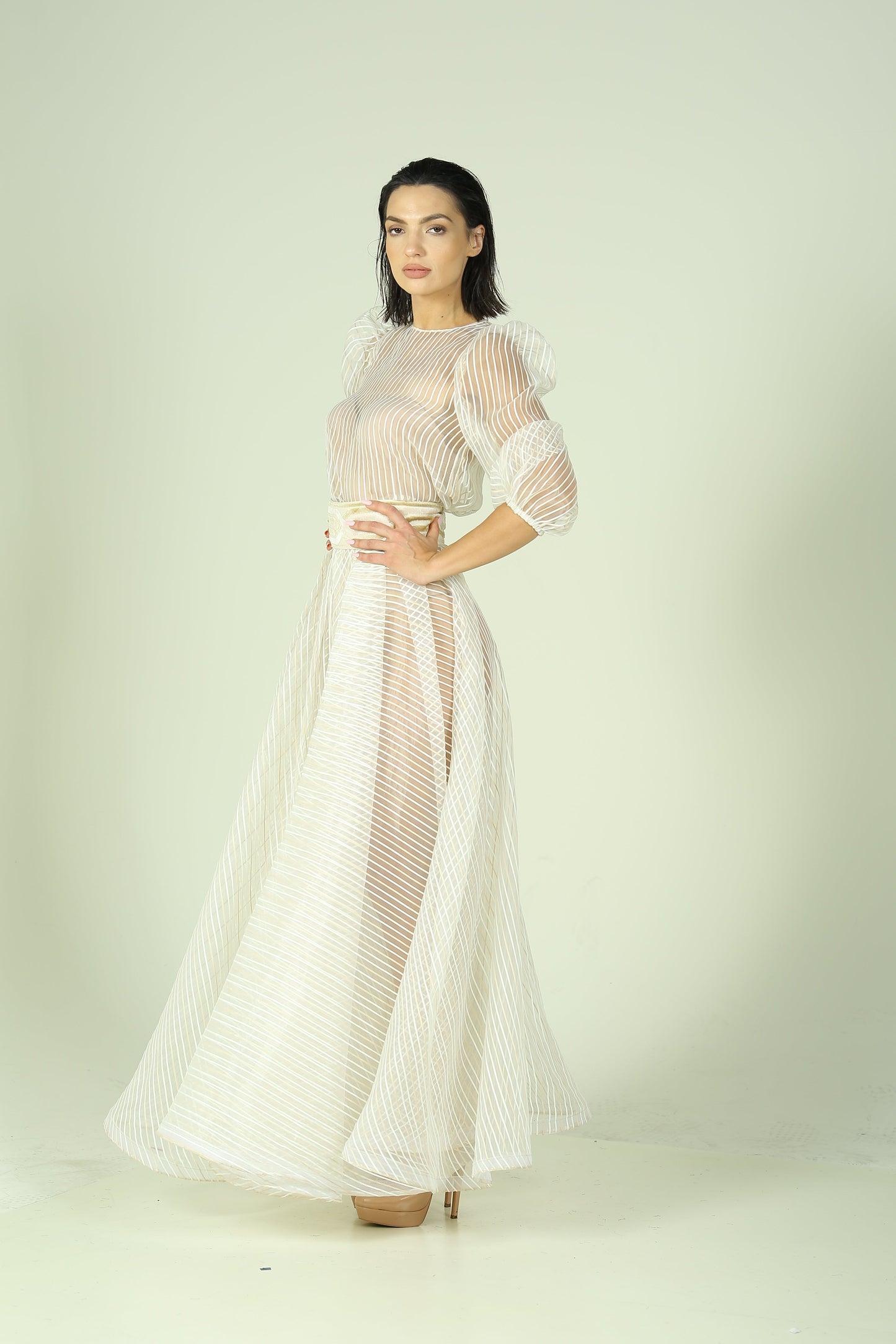 Ethereal Elegance – Sheer Blouse & Flowing Skirt Ensemble
