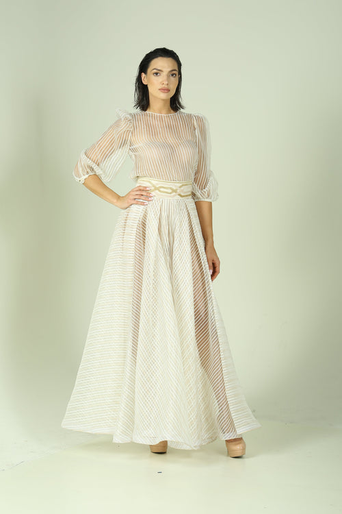Ethereal Elegance – Sheer Blouse & Flowing Skirt Ensemble