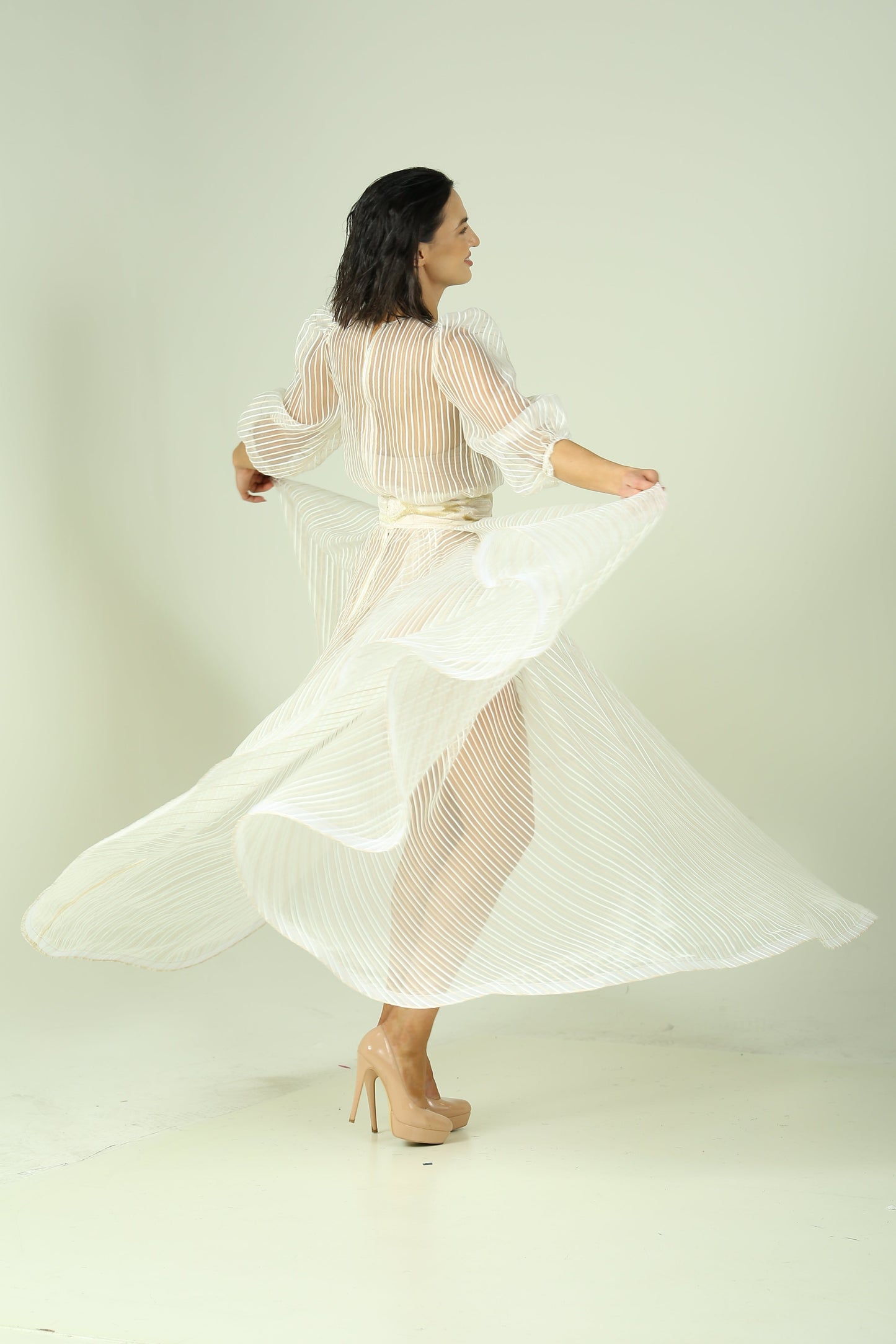Ethereal Elegance – Sheer Blouse & Flowing Skirt Ensemble