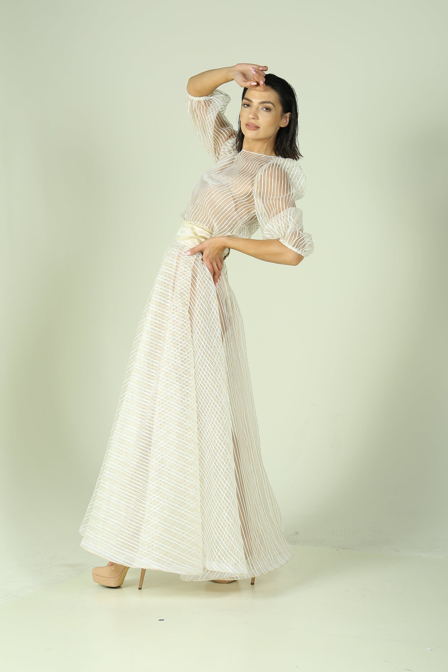 Ethereal Elegance – Sheer Blouse & Flowing Skirt Ensemble