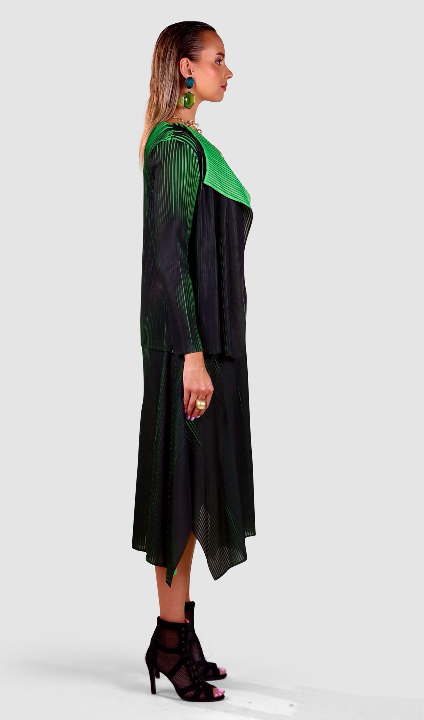 Pleated Gradient Dress with Matching Drape