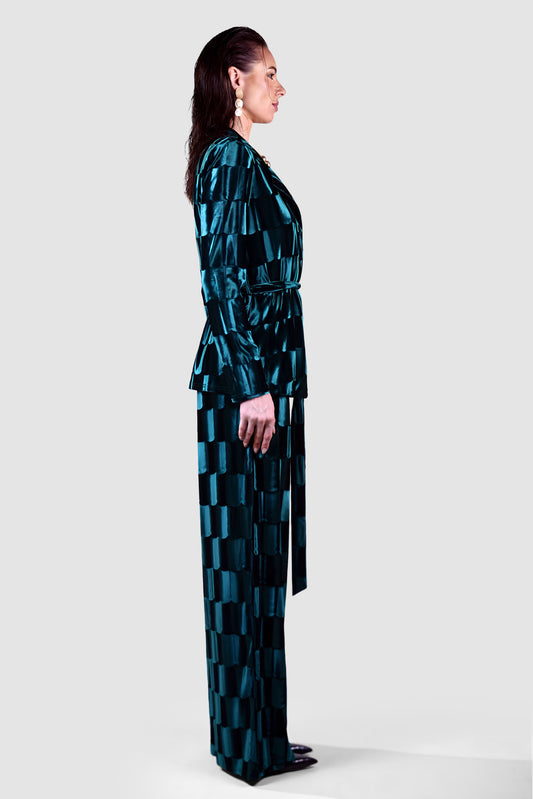 Teal Velvet Checker Suit