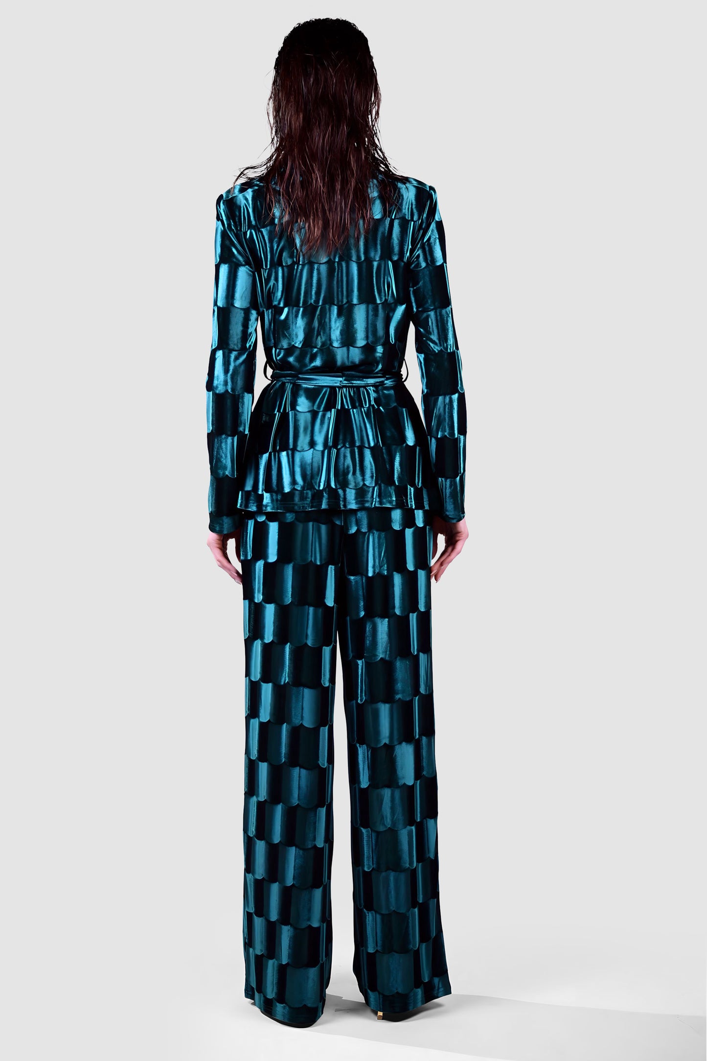 Teal Velvet Checker Suit
