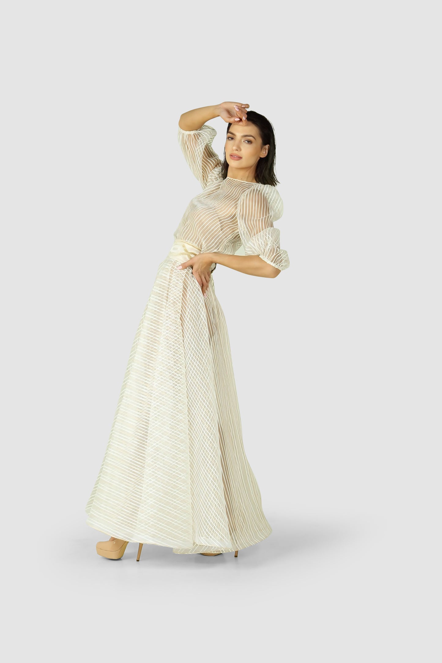 Ethereal Elegance – Sheer Blouse & Flowing Skirt Ensemble