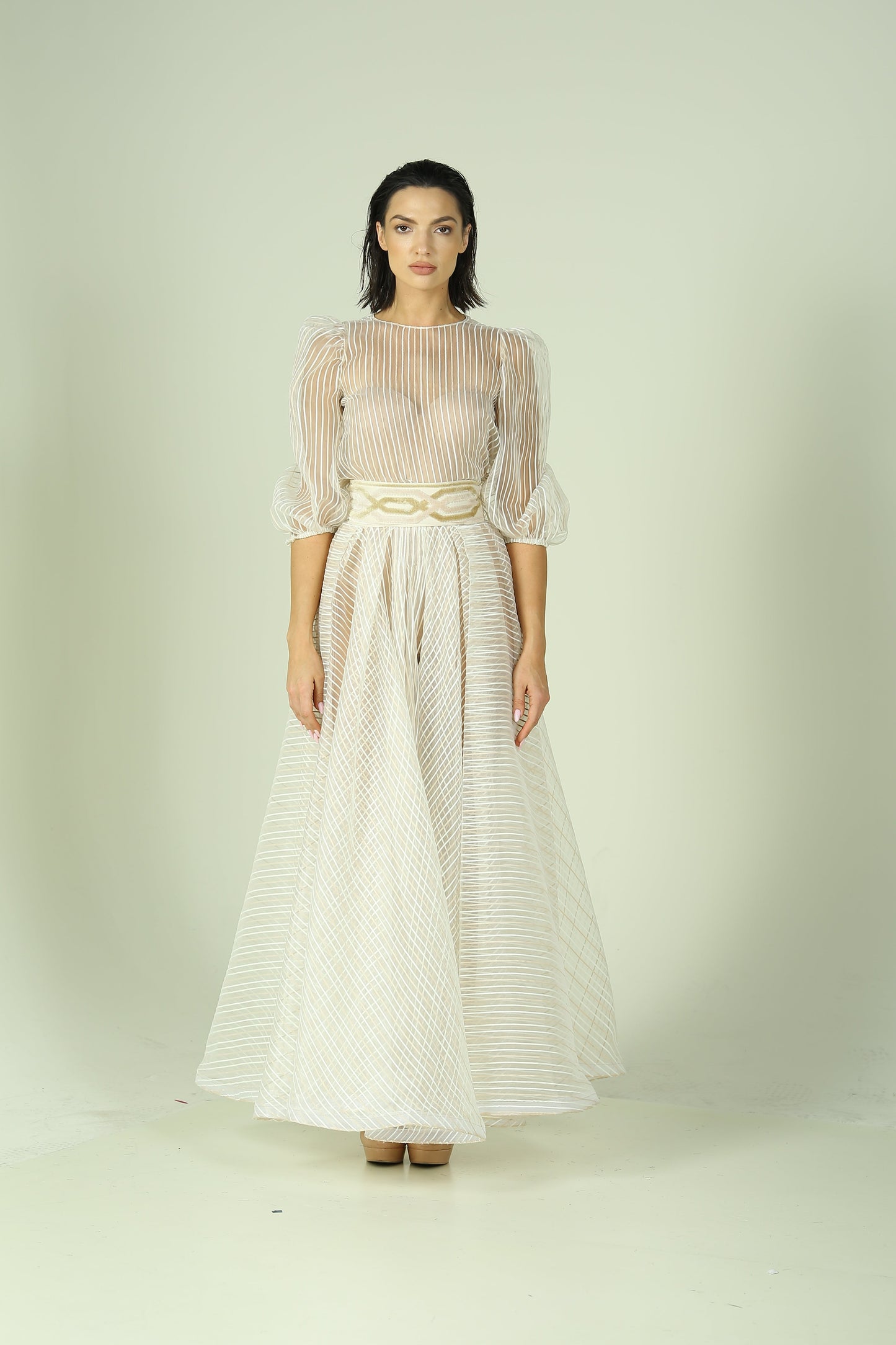 Ethereal Elegance – Sheer Blouse & Flowing Skirt Ensemble