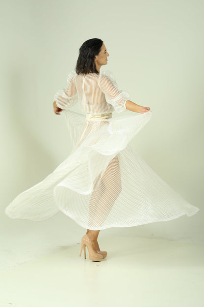 Ethereal Elegance – Sheer Blouse & Flowing Skirt Ensemble