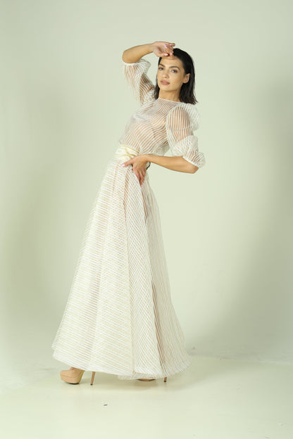 Ethereal Elegance – Sheer Blouse & Flowing Skirt Ensemble