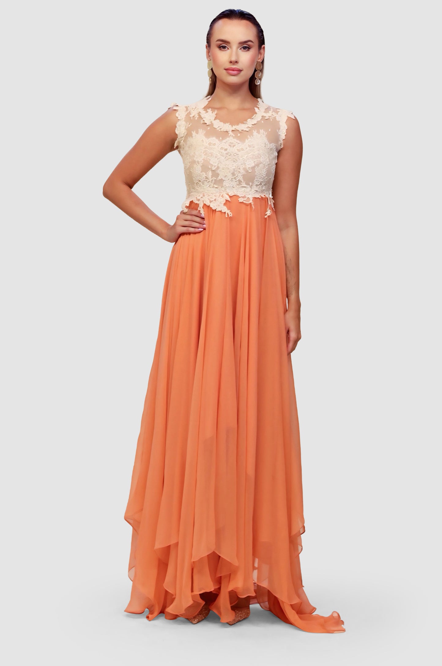 Apricot Lace Cascade Dress