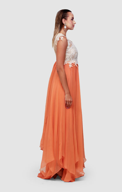 Apricot Lace Cascade Dress