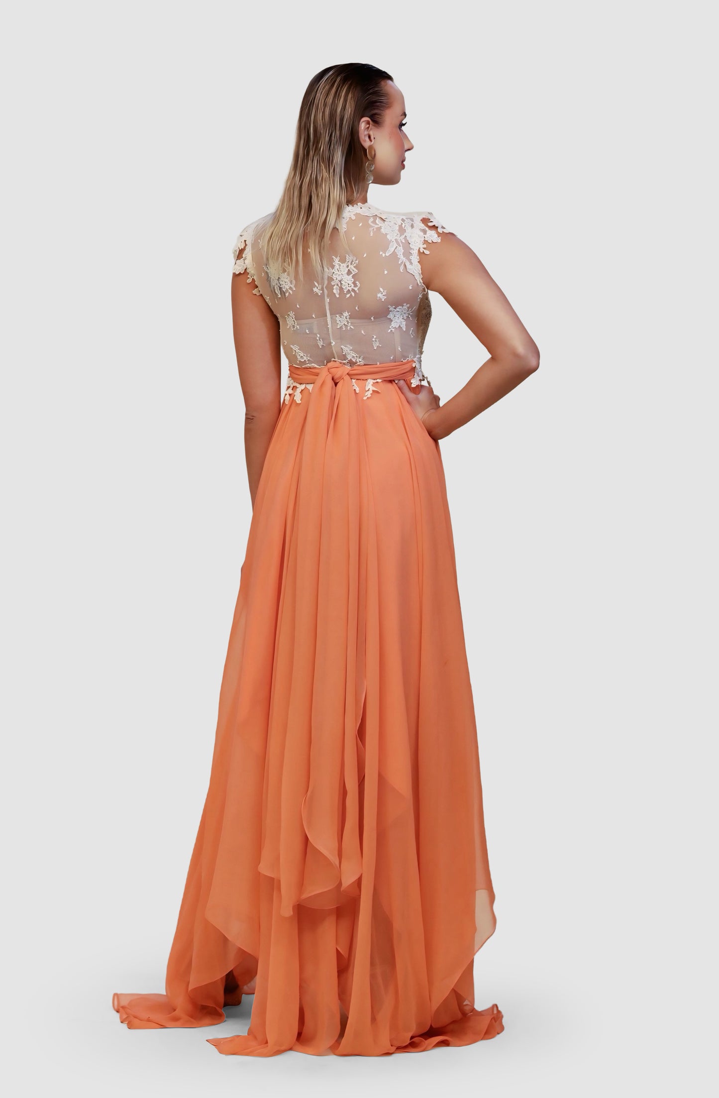 Apricot Lace Cascade Dress