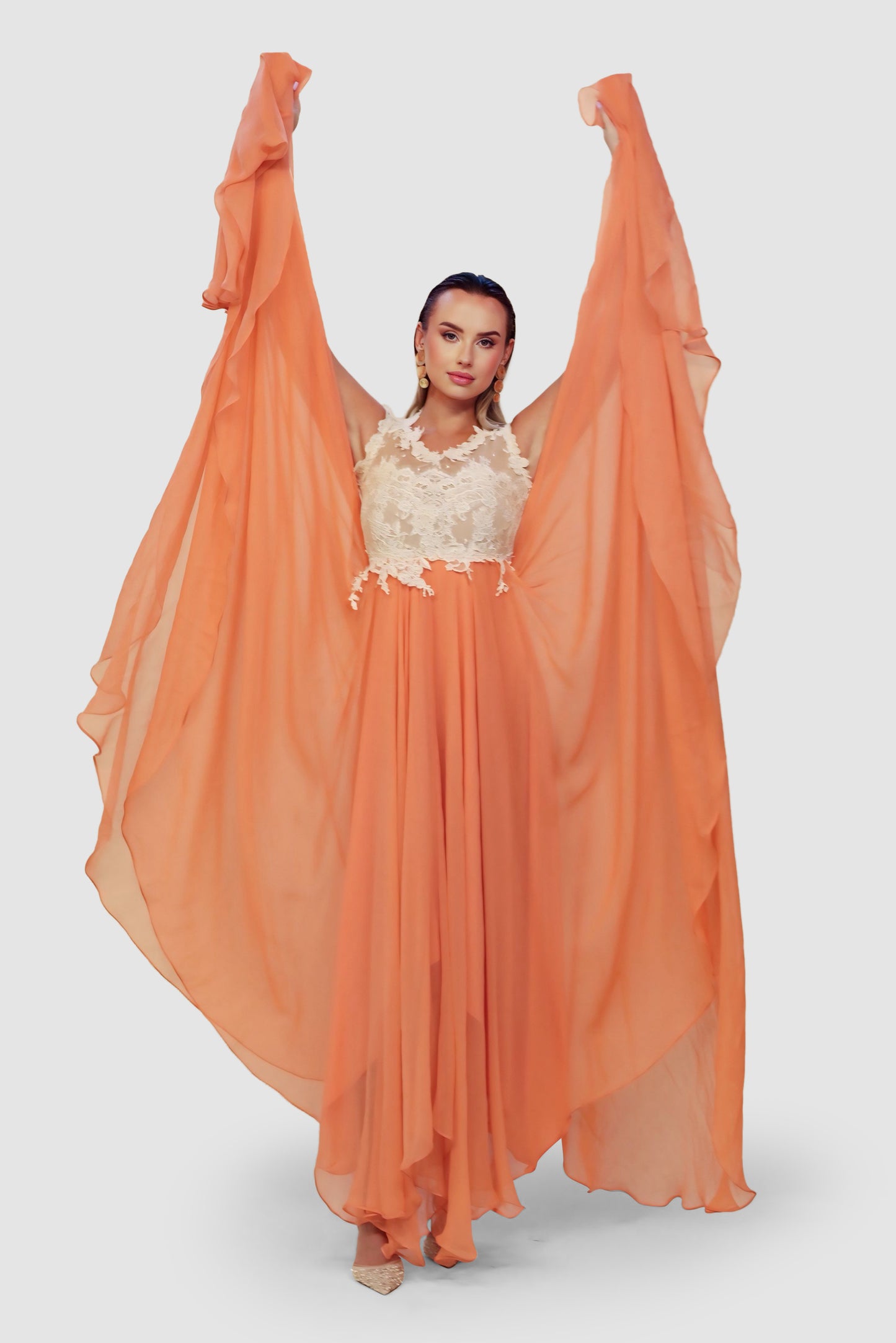 Apricot Lace Cascade Dress