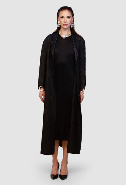 Long Plissé Textured Duster Coat