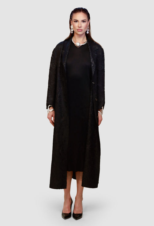 Long Plissé Textured Duster Coat