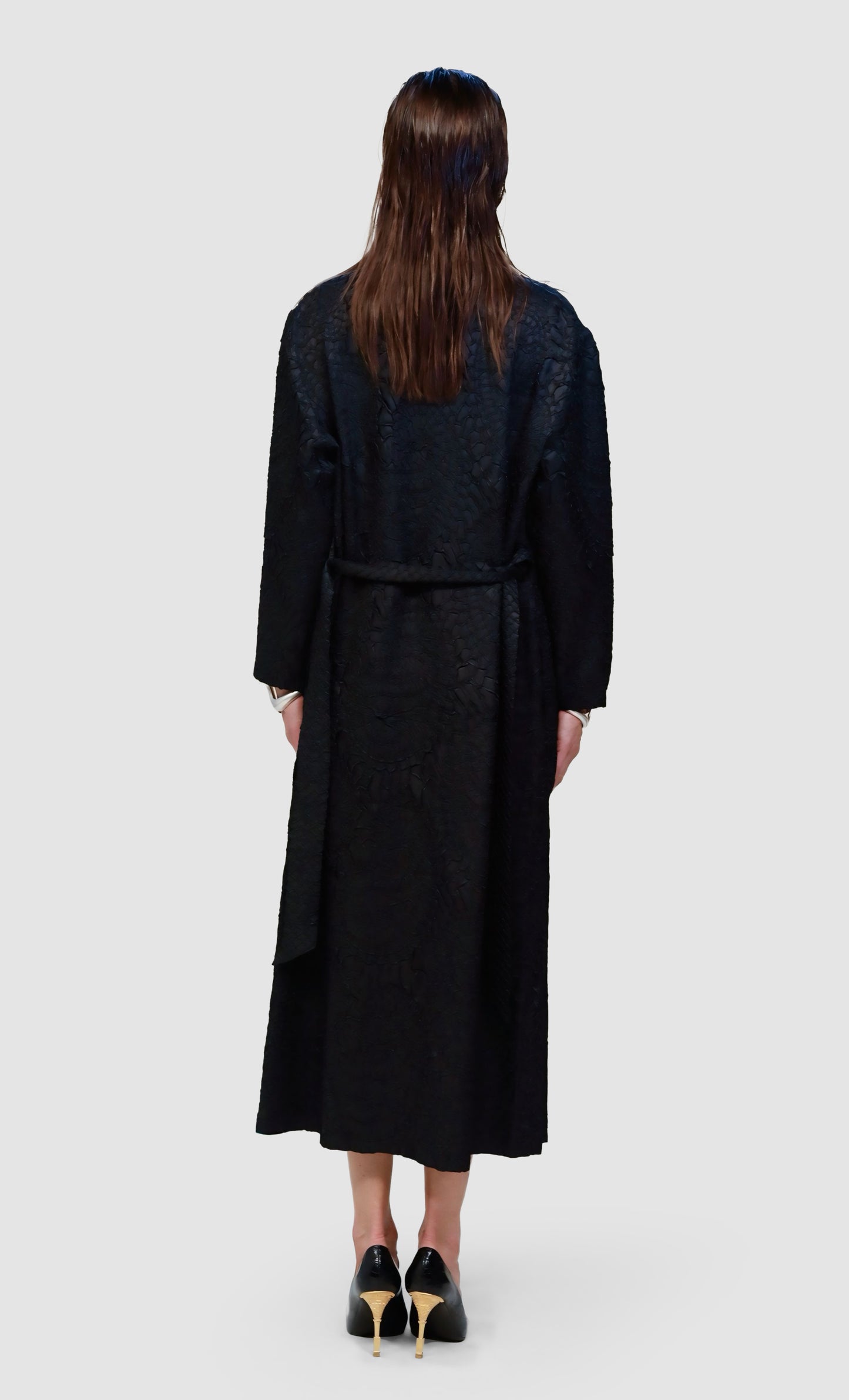 Long Plissé Textured Duster Coat
