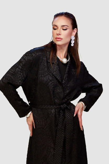 Long Plissé Textured Duster Coat