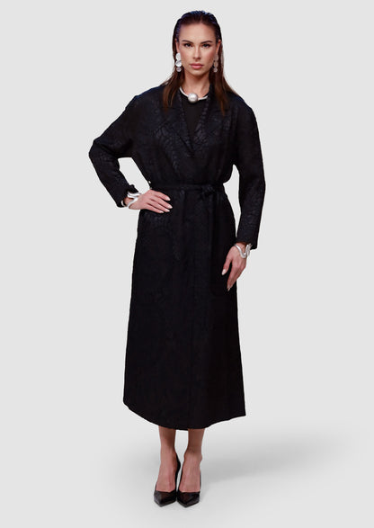 Long Plissé Textured Duster Coat