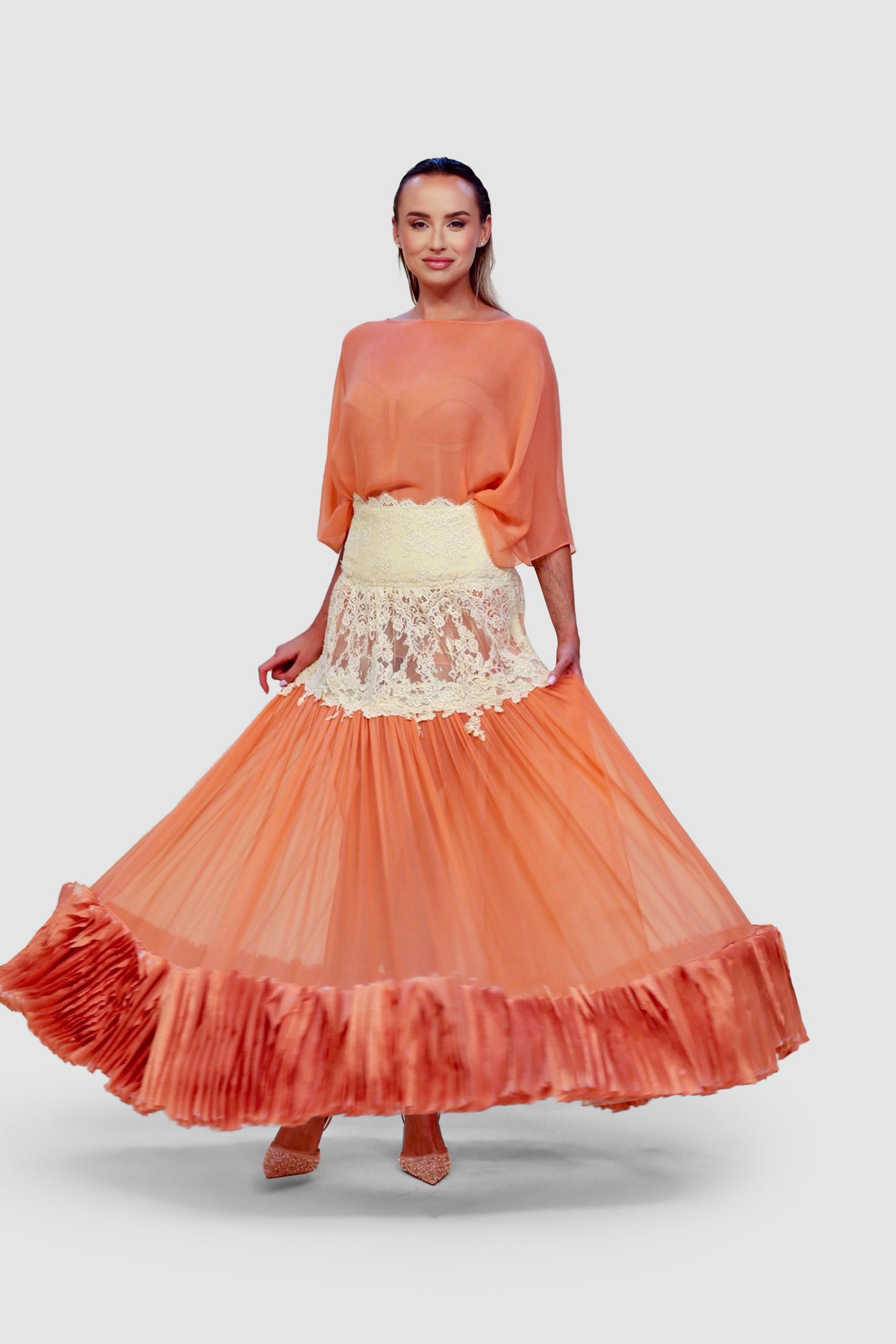 Apricot Lace Opera Skirt & Sheer Silk Top