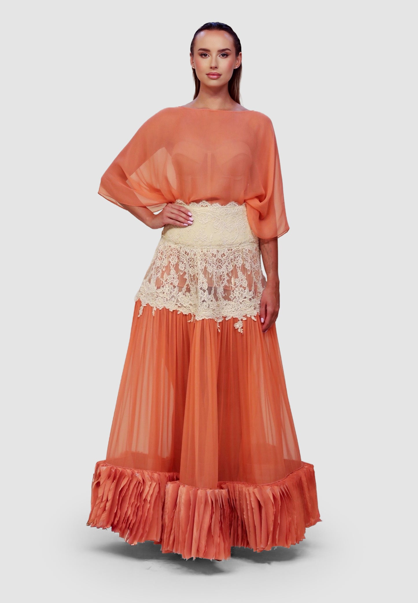 Apricot Lace Opera Skirt & Sheer Silk Top