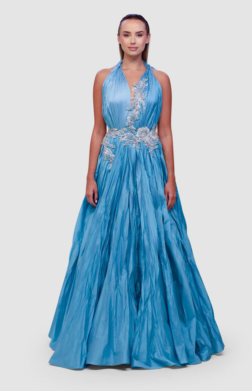 Celestial Aqua Crystal Gown