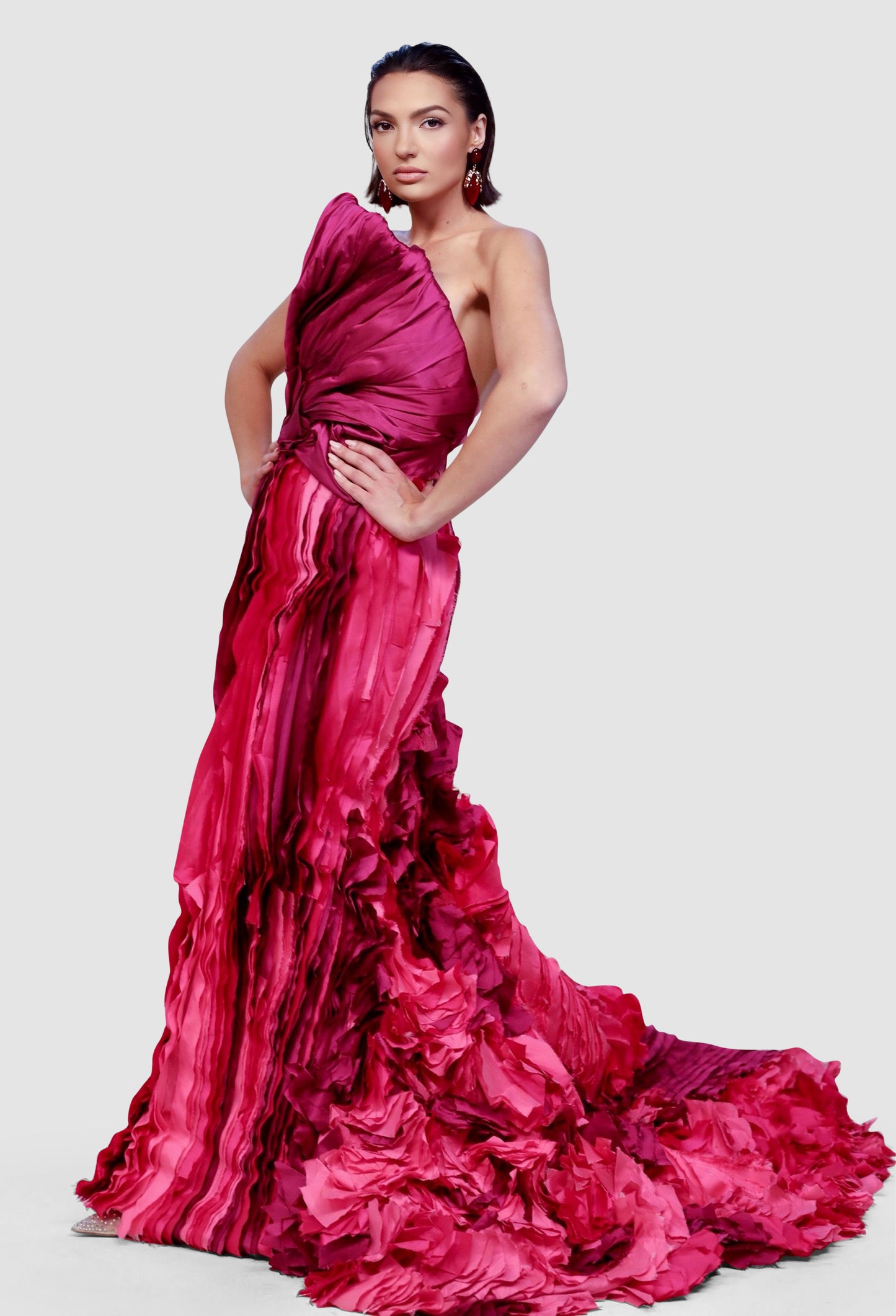 Fuchsia Cascade Couture Gown