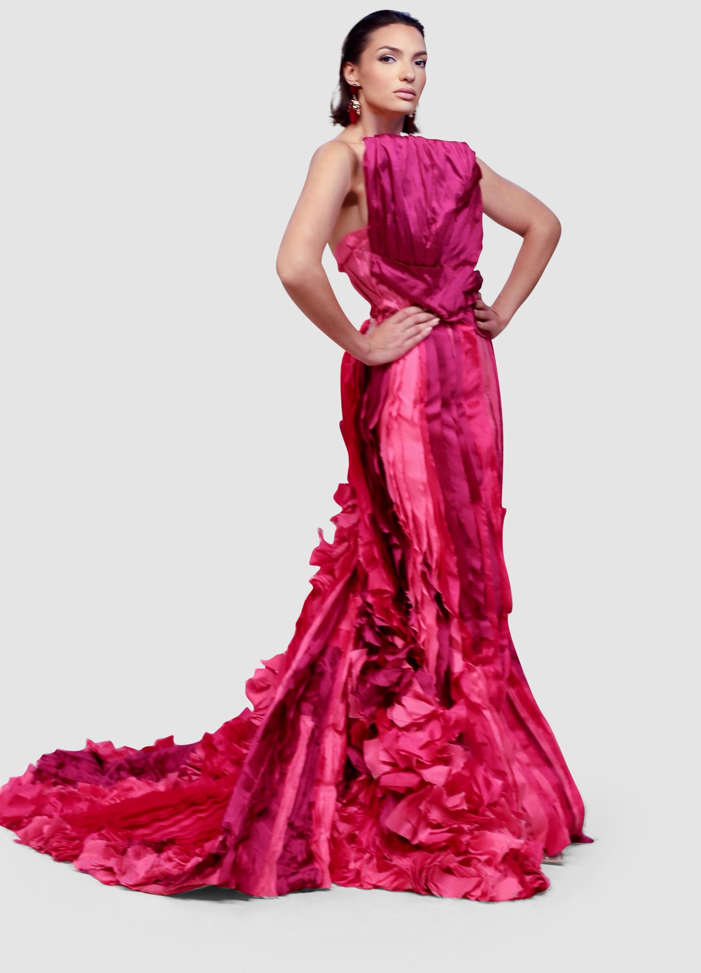Fuchsia Cascade Couture Gown