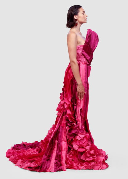 Fuchsia Cascade Couture Gown