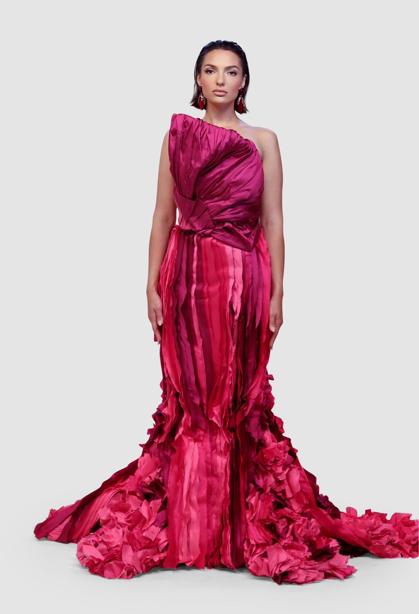Fuchsia Cascade Couture Gown