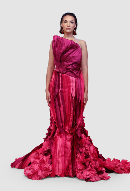 Fuchsia Cascade Couture Gown