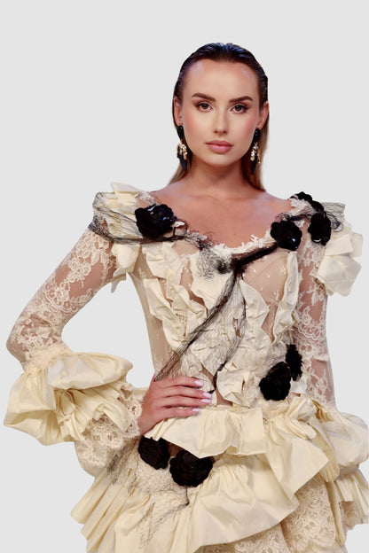 Ivory Lace & Taffeta Couture Gown