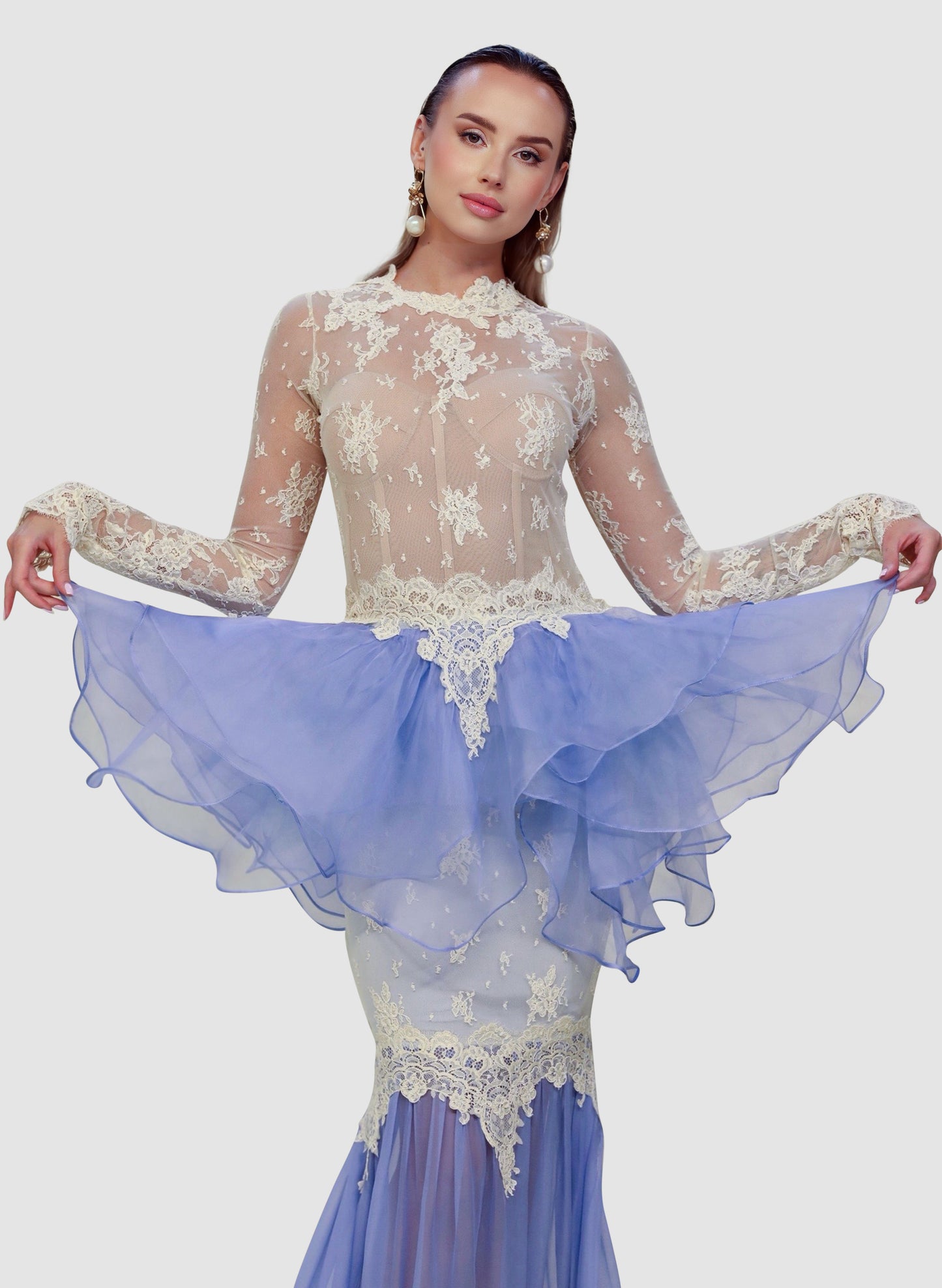 Lavender Peplum Lace Gown