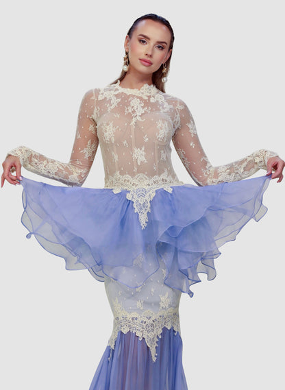 Lavender Peplum Lace Gown