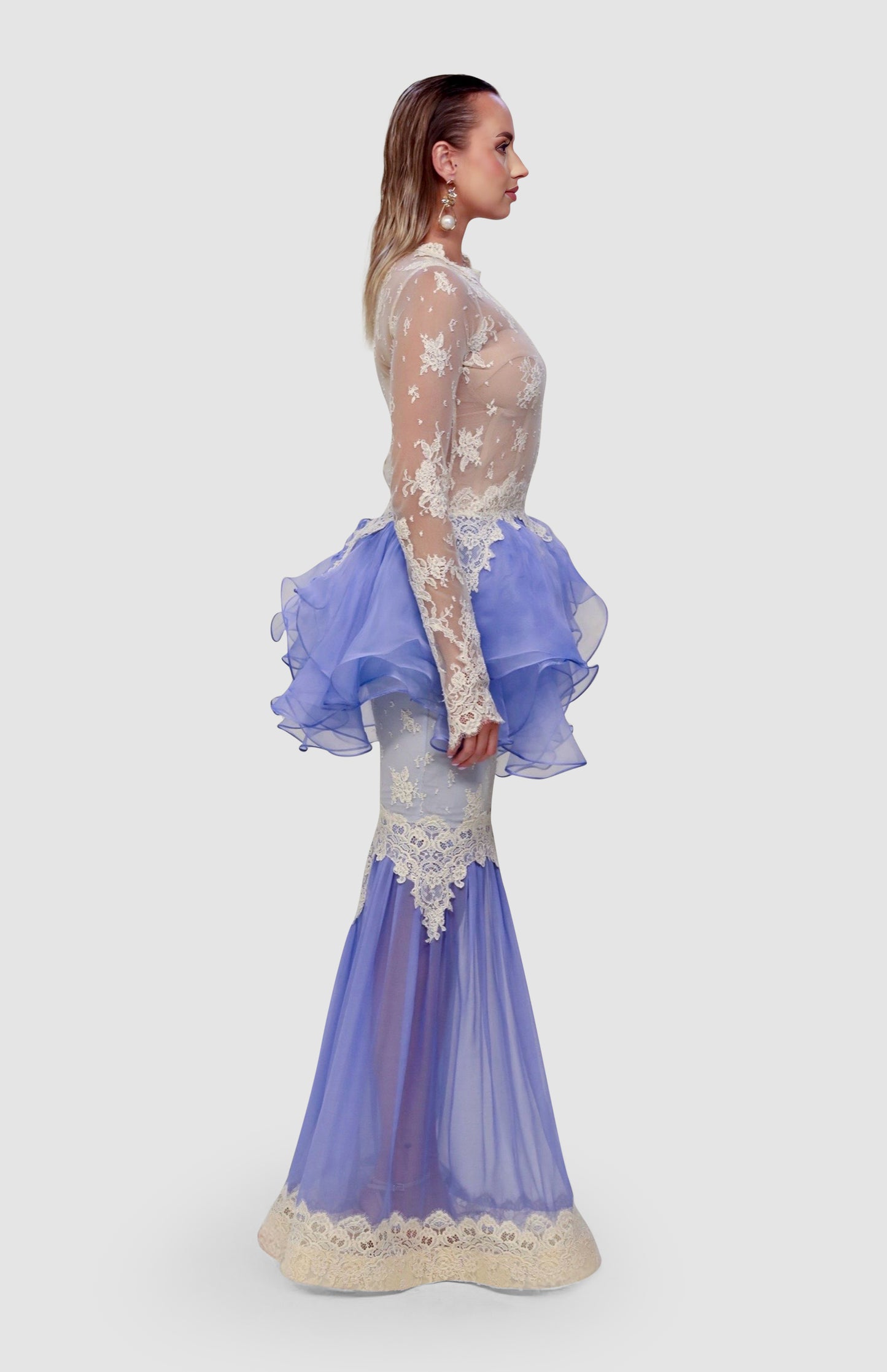 Lavender Peplum Lace Gown