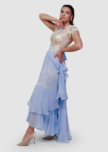 Sky Chantilly Lace Cascade Dress
