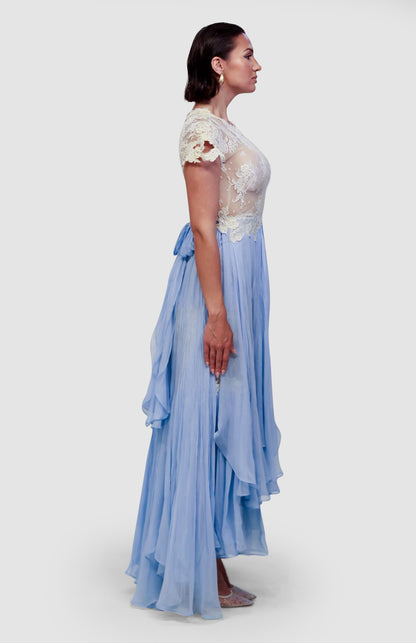 Sky Chantilly Lace Cascade Dress