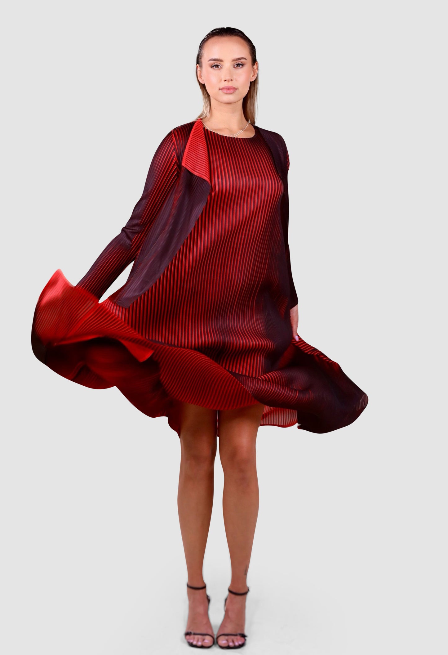 Pleated Gradient Dress with Matching Drape