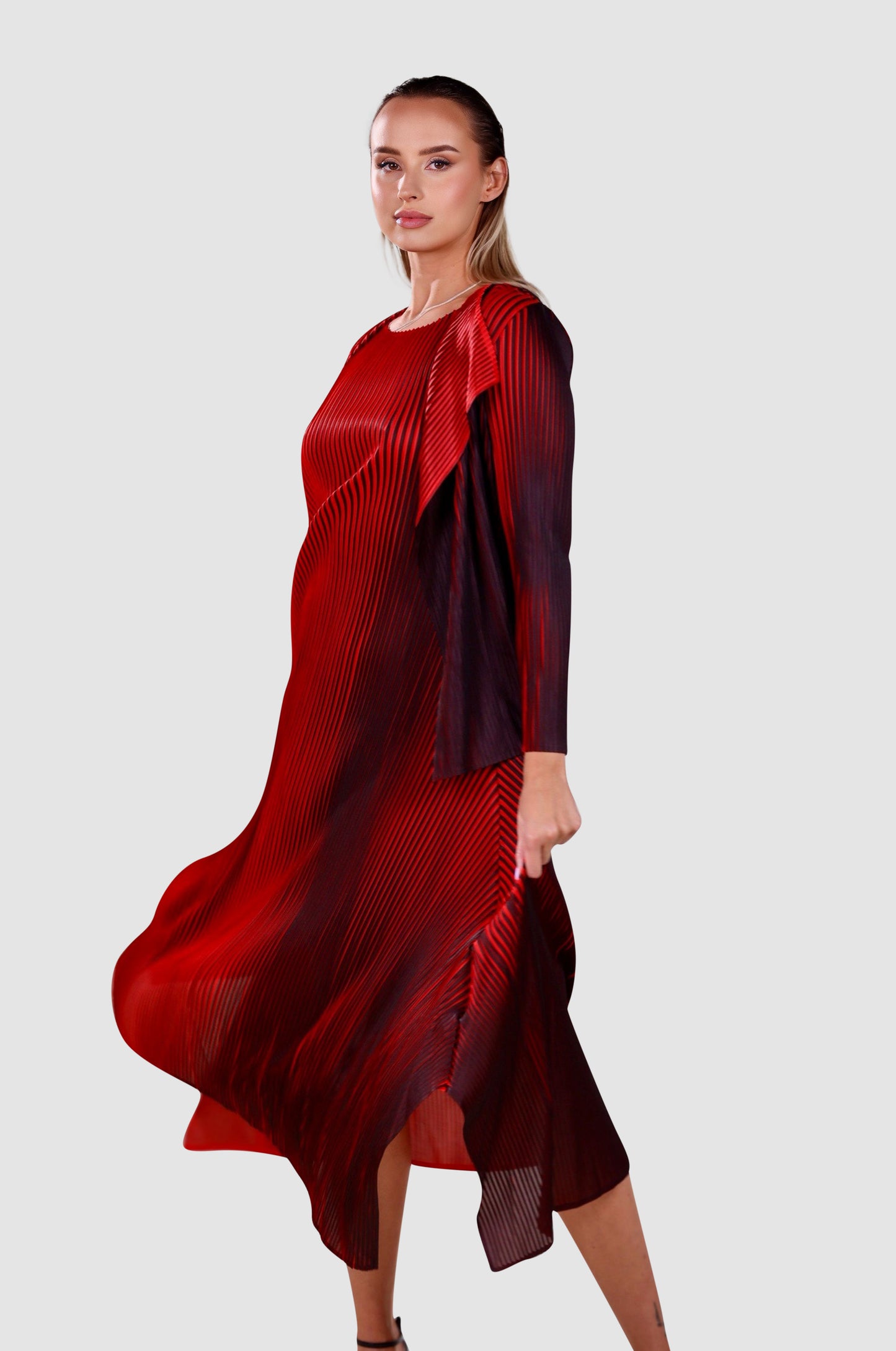 Pleated Gradient Dress with Matching Drape