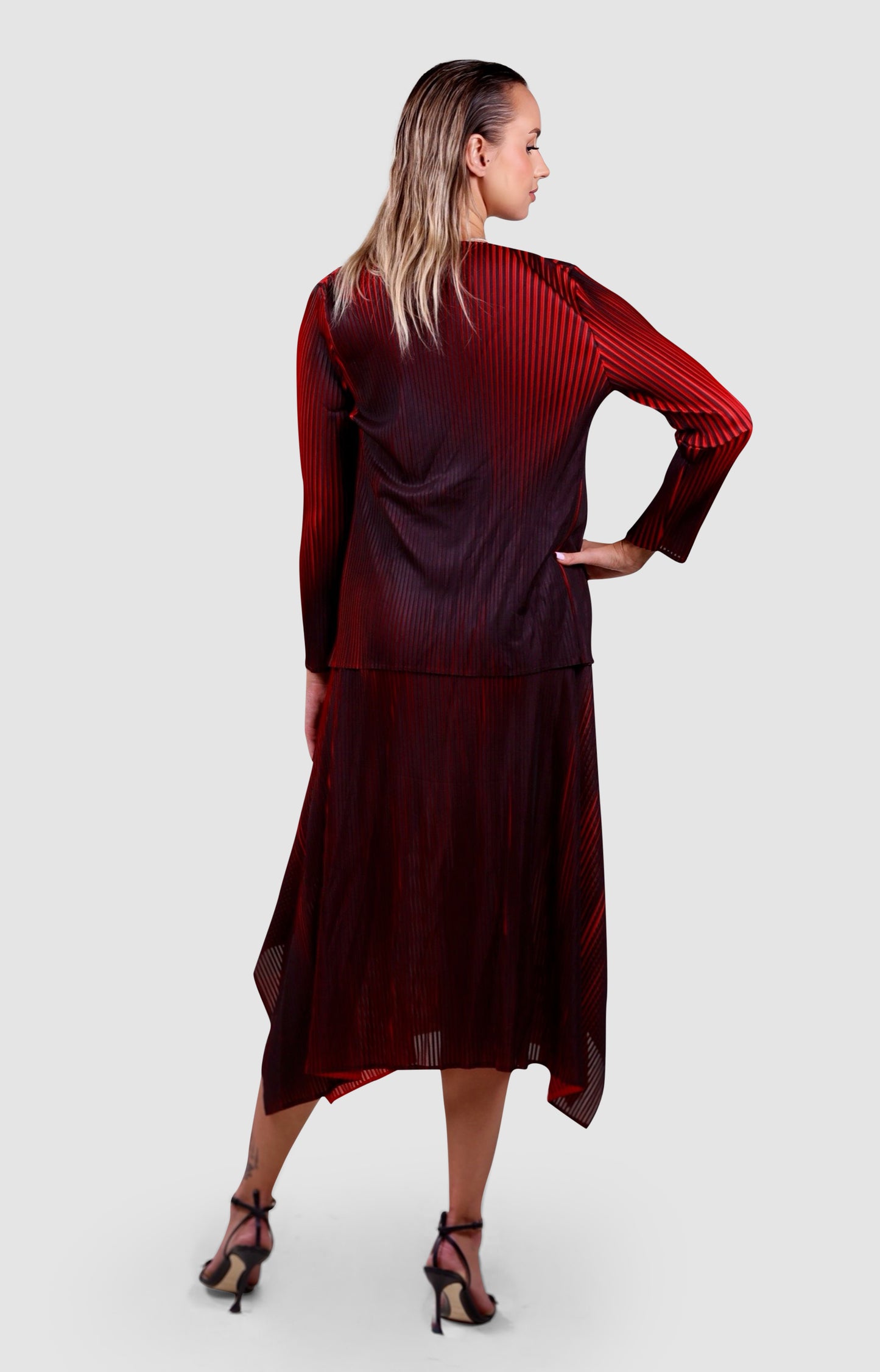 Pleated Gradient Dress with Matching Drape