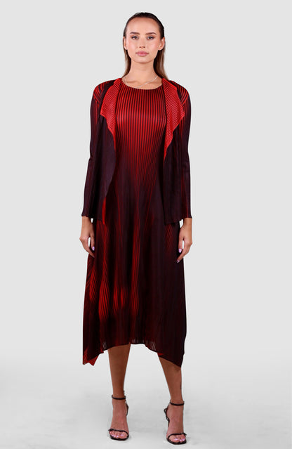 Pleated Gradient Dress with Matching Drape