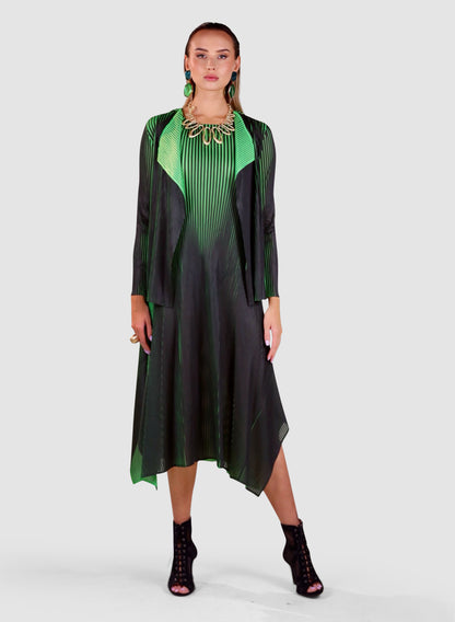 Pleated Gradient Dress with Matching Drape
