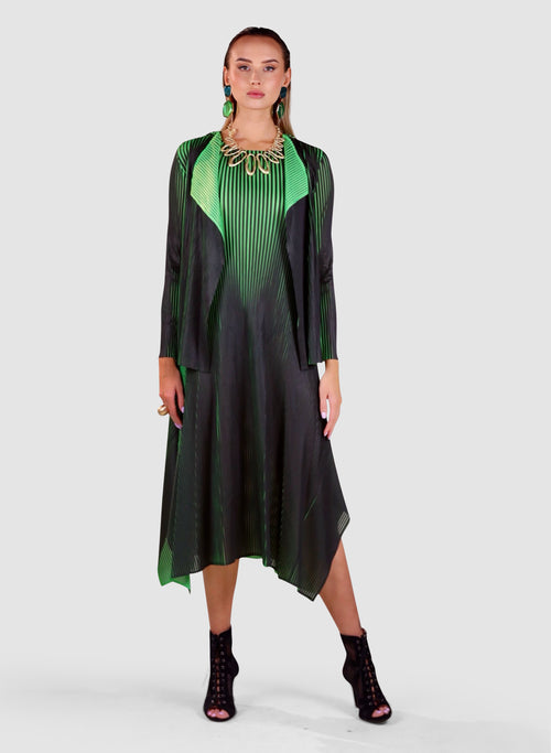 Pleated Gradient Dress with Matching Drape
