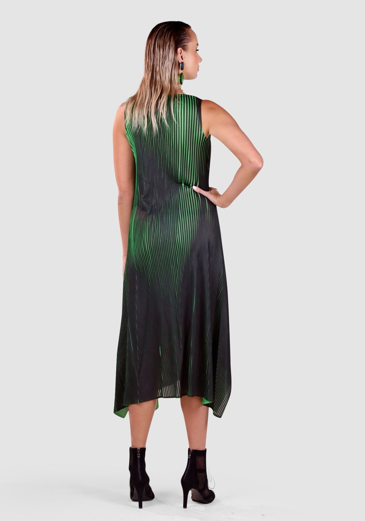 Pleated Gradient Dress with Matching Drape