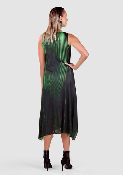 Pleated Gradient Dress with Matching Drape