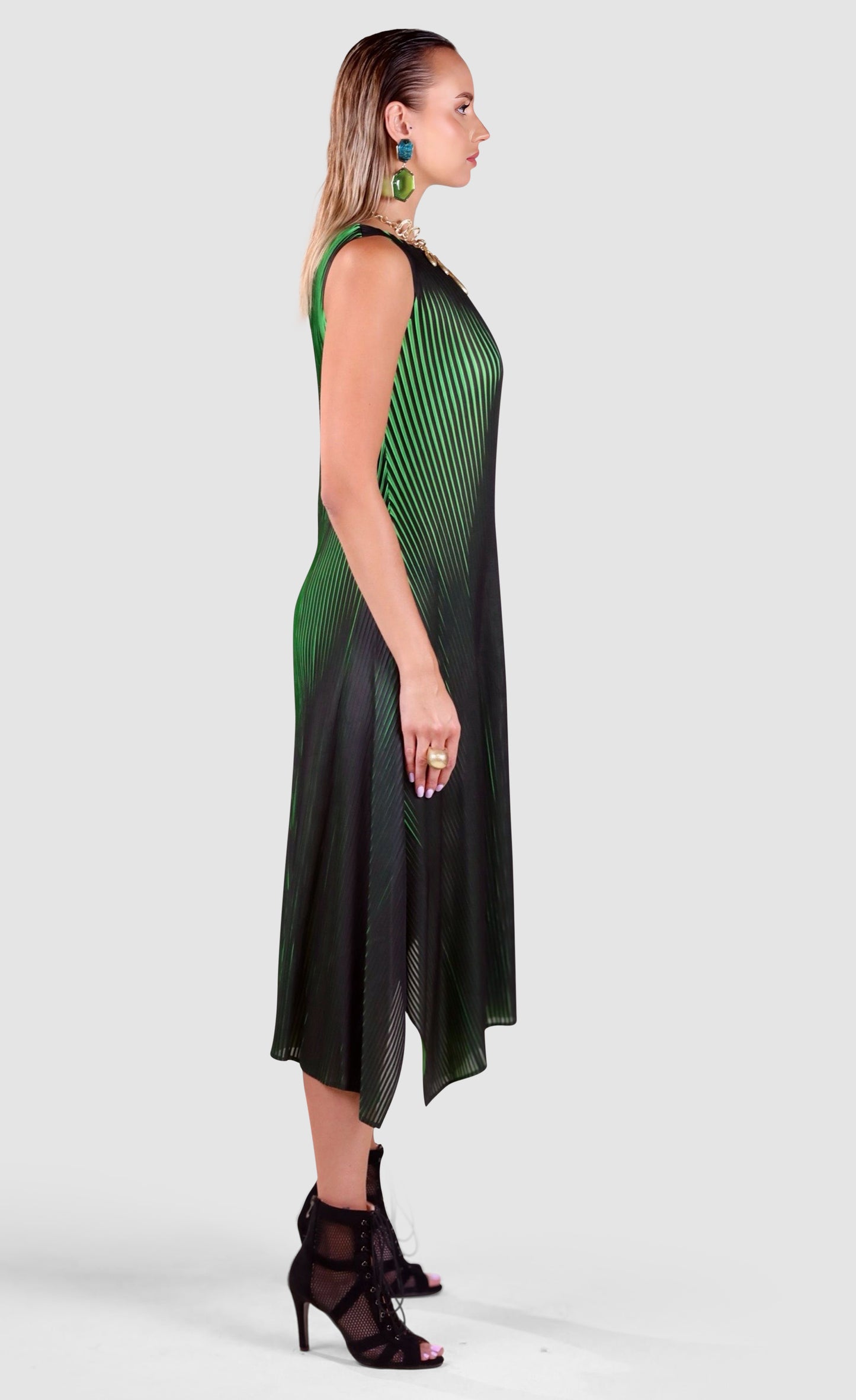 Pleated Gradient Dress with Matching Drape