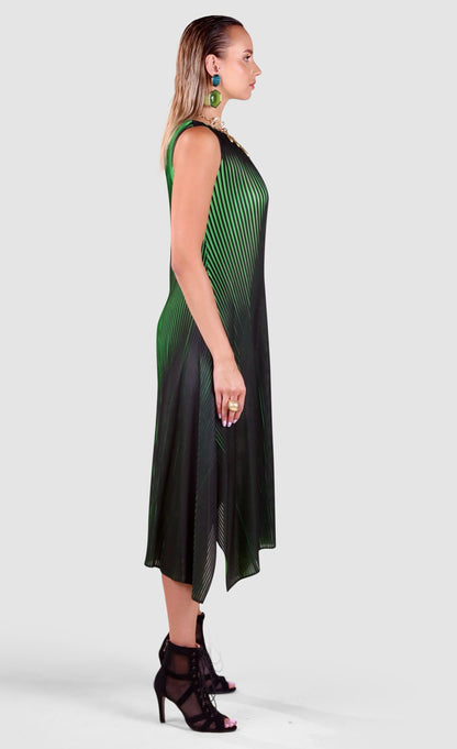 Pleated Gradient Dress with Matching Drape