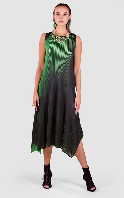Pleated Gradient Dress with Matching Drape