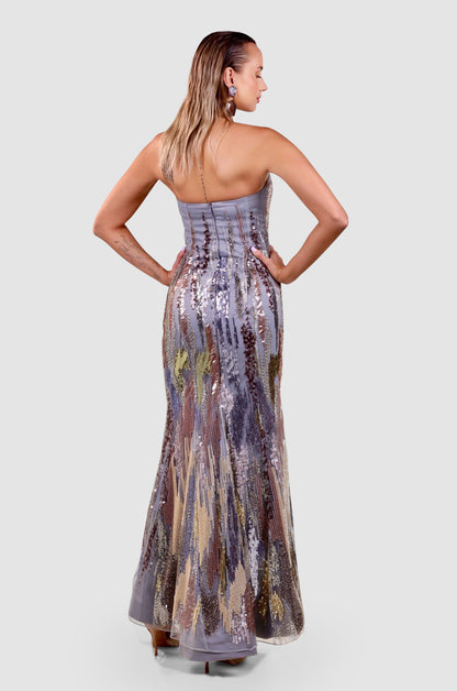 Iridescent Twilight Gown with Cascading Cape