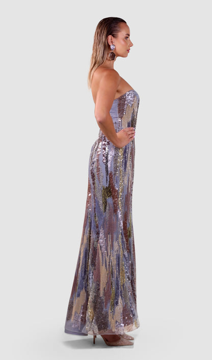 Iridescent Twilight Gown with Cascading Cape