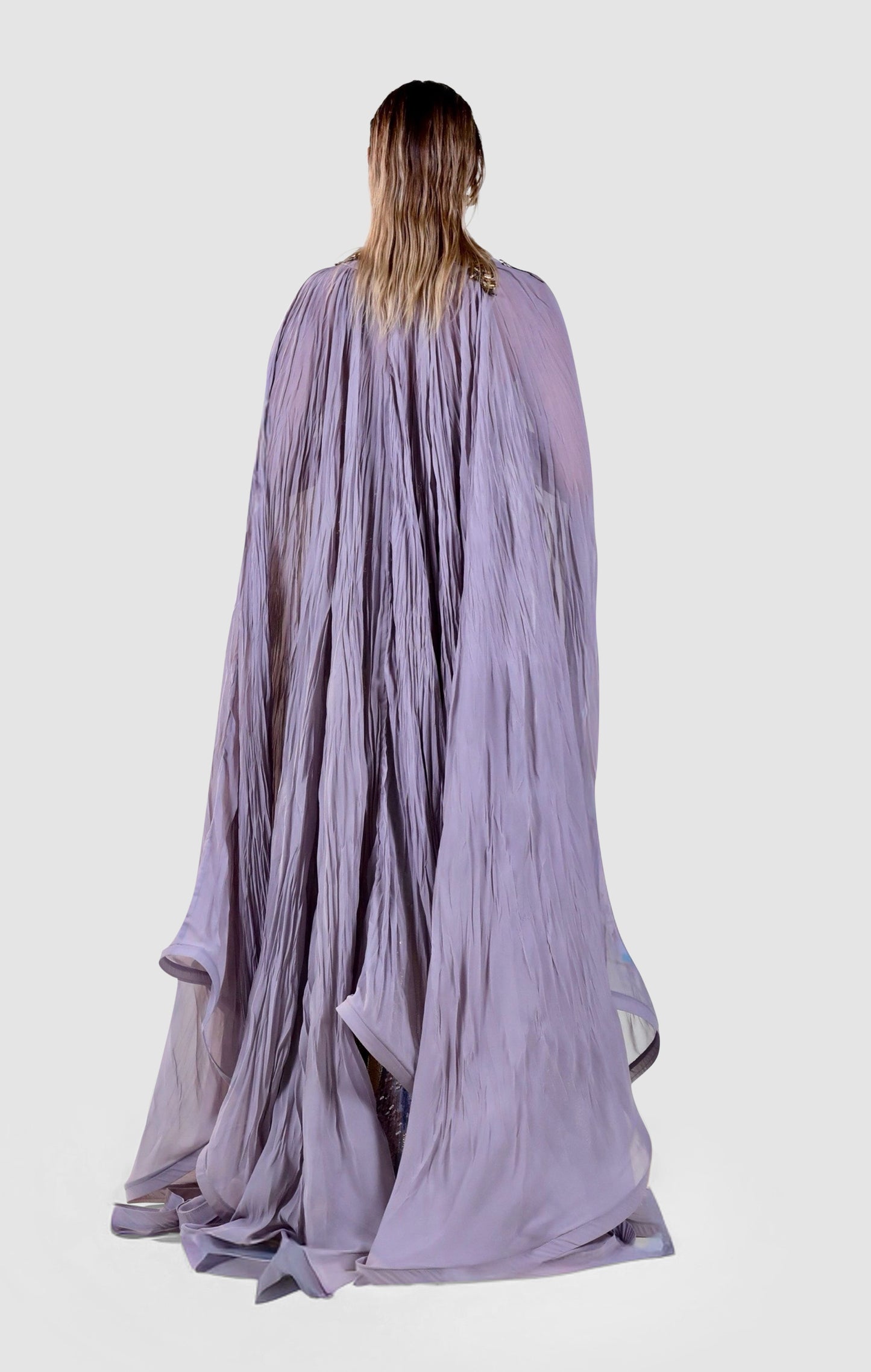 Iridescent Twilight Gown with Cascading Cape