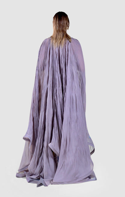 Iridescent Twilight Gown with Cascading Cape